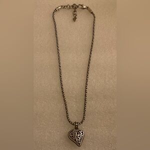Brighton Crystal Heart Pendant Necklace Silver Scroll Rope Chain Statement Piece